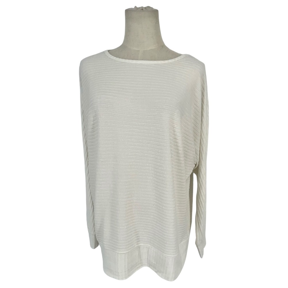 Eclipse Womens Off White Ribbed Dolman Sleeve‎ Knit Top Sz L lightweight Casual